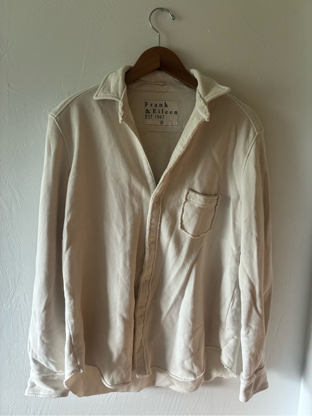 Frank & Eileen Eileen Triple Fleece Cream White Button-Down Sweatshirt Medium